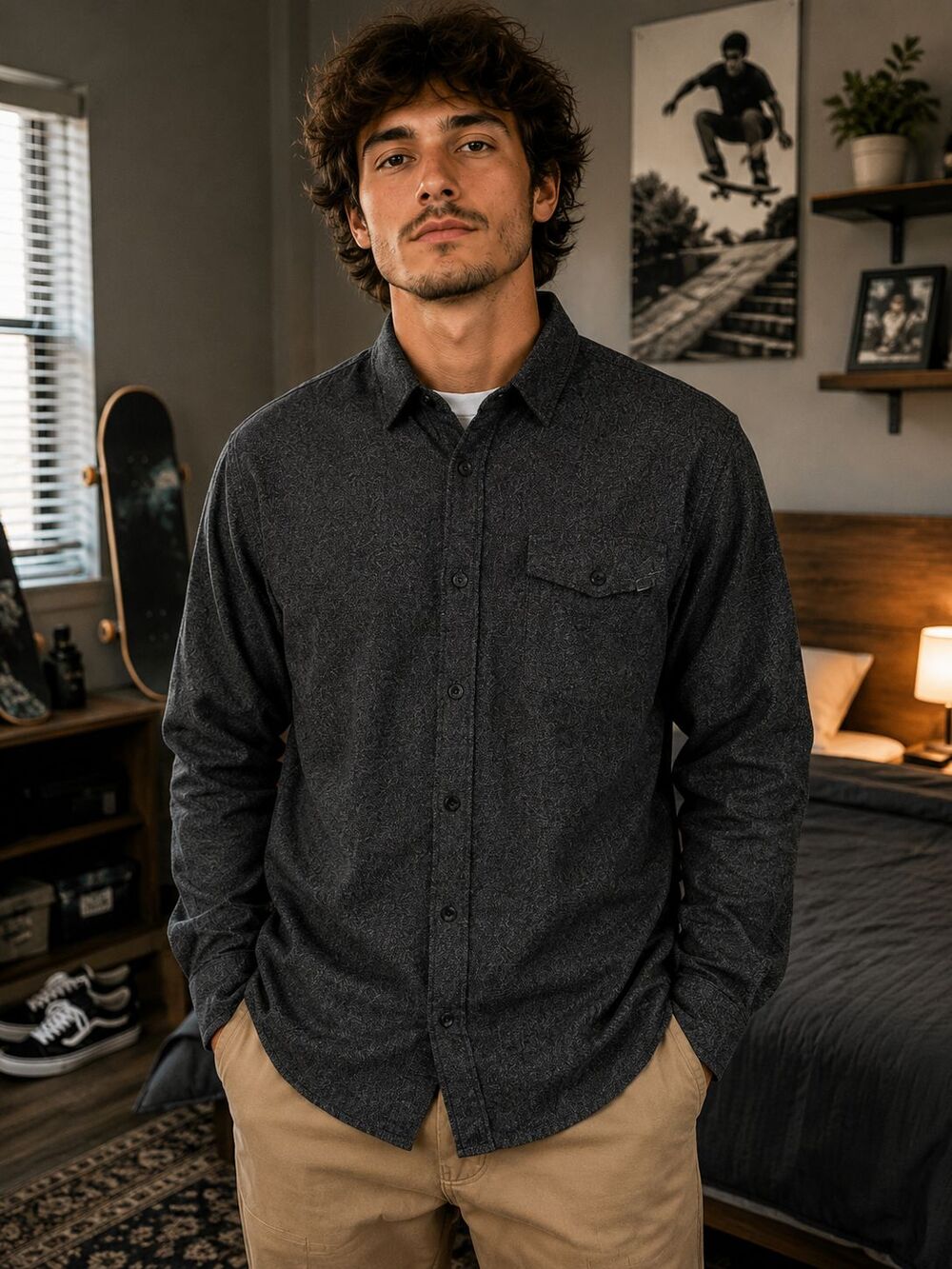 Vans Men's XXL Charcoal Gray Cotton Button Up Shirt Flannel Skate Active Fall